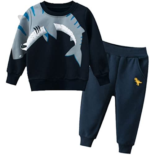 Snyemio Trainingsanzug Jungen Jogginganzug Kapuzenpullover Anzug Sweatshirt & Hosen Set Sportanzug Kleidungssätze 2-7 Jahre, Dunkelblau, 98-104 (Etikett 100) Cover