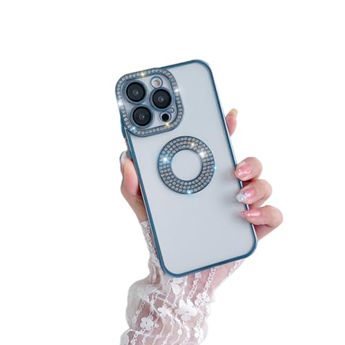 Étui de téléphone de cadre de placage de strass pour iPhone 11 housse objectif bleu