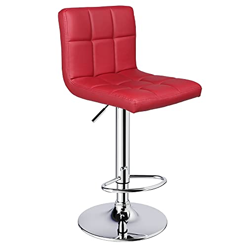 Leopard Bar Stools, Modern Pu Leather Adjustable Swivel Bar Stool With Back, Set Of 2 (Wine Red) #TOP2
