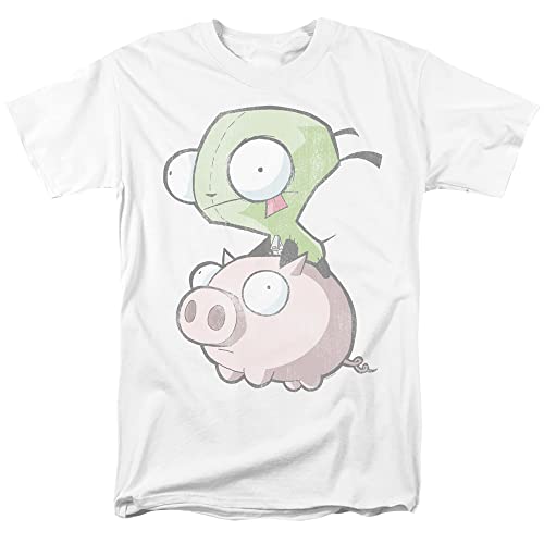 Popfunk Invader Zim Gir and Pig Unisex Adult T-Shirt - Large - White