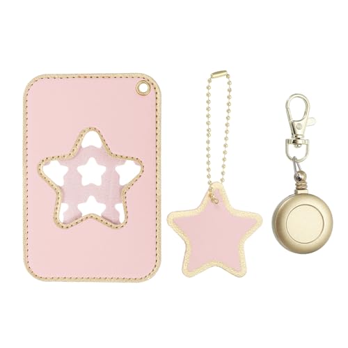 Porte-badge rétractable en cuir rose avec clip de protection robuste