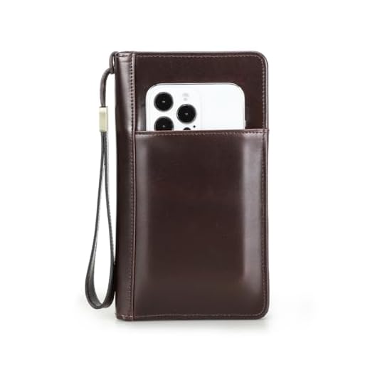 CONTACTS Carteira Longa Masculina em Couro Legítimo, 4 Porta-Passaportes, Bolsa de Mão com Alça, Bolsa Clutch com 13 Porta-Cartões, Slot para Celular e Caneta, Porta Moedas, Proteção RFID, Luxo