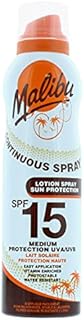 Malibu Sun SPF 15 Continuous Lotion Spray Sunscreen, Vitamin Enriched, Water Resistant, 175ml