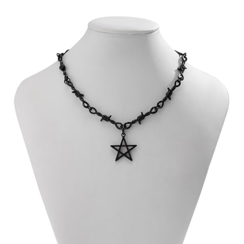 Gothic Thorn Necklace Punk Style Pentagram Thorn Barbed Wire Necklace Black Metal Star Thorn Choker Necklace Christmas Birthday Party Halloween Costume Jewelry for Women Men2
