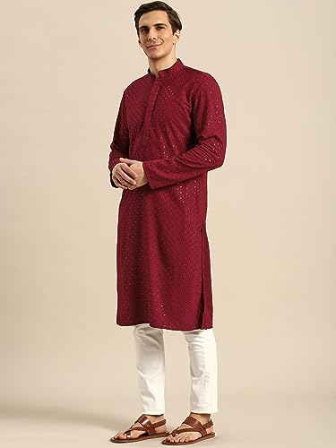 Image of Rajubhai Hargovindas Men Chikankari and Sequin Work Kurta