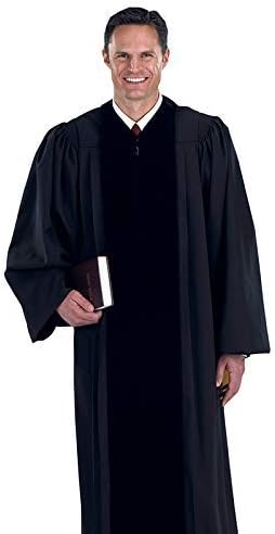 Christian Brands Catholic Cambridge Black Pulpit Robe with Polyester Velvet Panels 55" Back Length