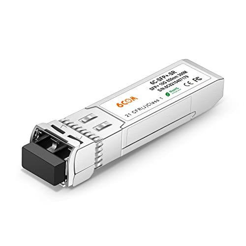 6COM 10GBase-SR SFP+ Transceiver, 10G 850nm MMF LC Multi-Mode Module, up to 300 Meters, for Intel E10GSFPSR and Other Open Switches