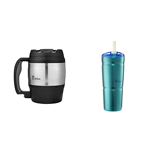 Bubba Classic Insulated Desk Mug, 52 oz, Black & Bubba Brands Vacuum-Insulated Stainless Steel Tumbler with Lid and Straw, 24oz Reusable Iced Coffee or Water Cup, BPA-Free Travel Tumbler, Island Teal