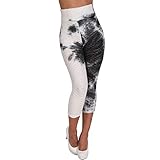 Material ligero, cintura alta Leggings pirata 3/4 capri 3D push up para mujer, forma perfecta, pantalones de yoga, elásticos, deporte 8304 Blanco 34W x 36L