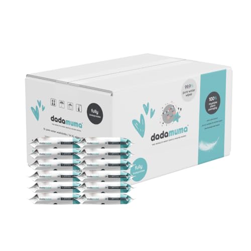Dadamuma - 99.9% Pure Water Baby Wipes & Washcloths (10 x 24 wipes) (XL), Natural Ingredients, Large Body Wipe, Dermatologically Tested, Plastic-Free, Biodegradable, Ideal for Camping, Post-surgery