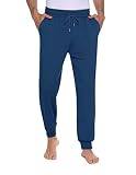 COOrun Pyjamahose Herren Lang Loungehose Freizeithose Pyjamahose Baumwolle Blau M