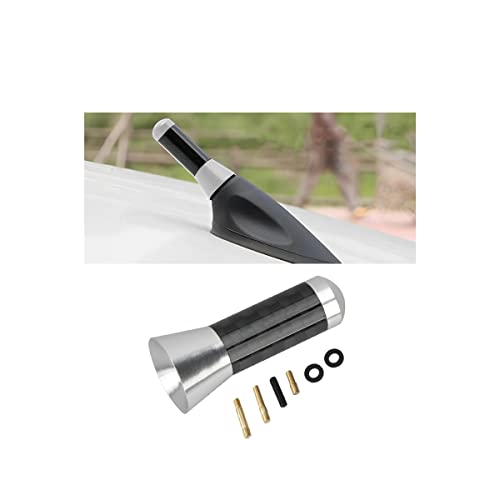 Car Short Antenna, 3.5cm Aerial Universal Car Stubby Antenna, Carbon Fiber Car Mini Antenna with Aluminum Alloy Threading, Auto Replacement Accessories for FM AM Radio Reception (Silver)