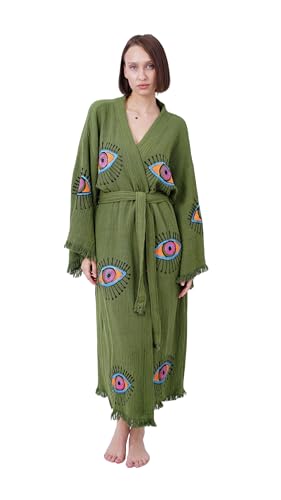 Handmade Evil Eye Boho Festival Kimono Boho Beachwear Beachwear Cover Up Ethnic Kimono Cardigan Bathrobe Morning Robe