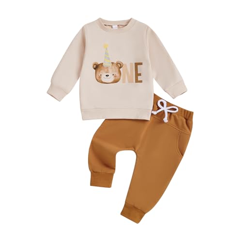Baby Boy First Birthday Outfit Long Sleeve One Year Birthday Sweatshirt and Pants Sets Cake Smash Outfit 2Pcs