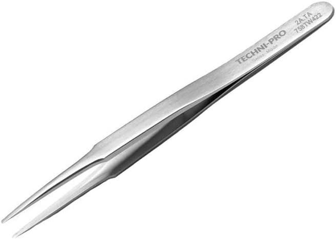 758TW422 - High Precision Tweezers, Style 2A, Titanium, Fine, Round, Flat, 4.7'