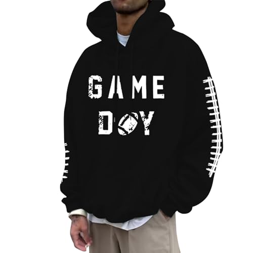Mens Football Graphic Shirt Hoodie Game Day Hooded Sweatshirt Game Day Pullover Hoodies Long Sleeve