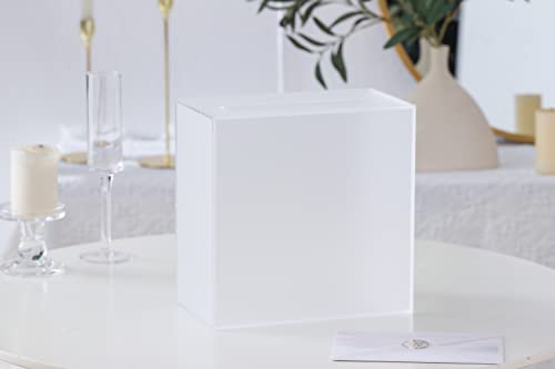 Image of UNIQOOO Frosted Acrylic Wedding Card Box with Slot, Thick DIY Large 10x10x5.5 inch w /No Print, Wedding Receptions Wishing Well Money Box, Birthday, Memory Box, Suggestion Boxes, Acrylic Ballot Box