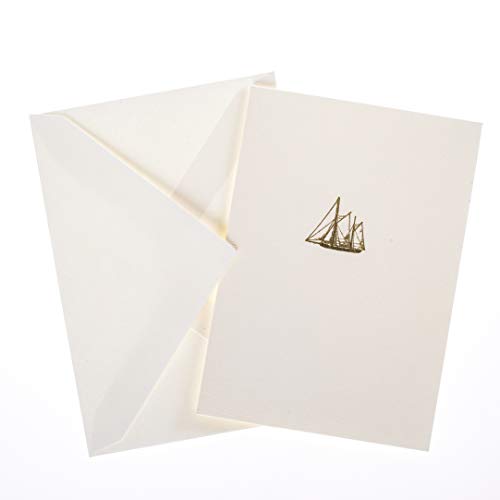 Image of Graphique Vintage Boat La Petite Presse Boxed Notecards - 10 Embellished Gold Foil Blank Cards with Matching Envelopes and Storage Box, 3.25 inch inch x 4.75 inch inch inch (L1347CB)