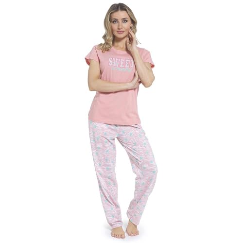 A2Z Ladies 100% Cotton Short Sleeve Pyjama Set - PJS LDS 443 Dreams Pink 12-14