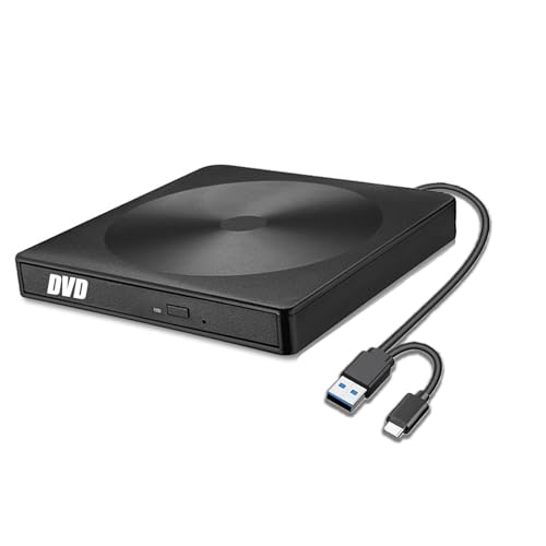 GERUI Externes DVD Laufwerk, CD DVD Brenner Player USB 3.0 Typ-C Writer DVD/CD +/-RW CD Laufwerk f&uuml;r PC Laptop Desktop mit Mac/OS//Linux/Win11/Win10/Win8/XP
