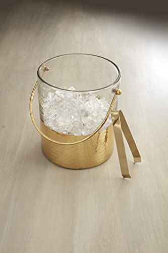 Mud Pie Ice Set, Bucket 8 X 7 Dia | Tongs 6 1/2", 1/2" 1/2" 1/2", Gold And Clear #TOP1
