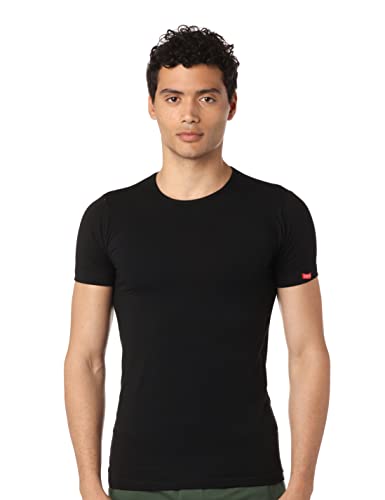 فانلة داخلية بأكمام قصيرة ورقبة دائرية للرجال من قطونيل، بلون أسود، مقاس XL