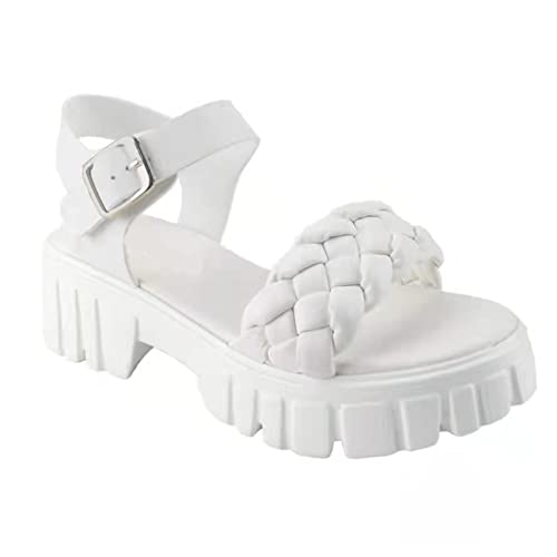 laoonl Damen-Sandalen mit offenem Zehenbereich, Schnürung, Plateau, Knöchel mit Dornschließe, für den Alltag, leger, Damenfüße aus PU und Gummi, einfarbige Farben Cover
