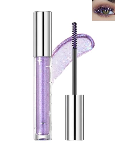 Glitzer Wimperntusche Lila, Wasserfest Long Lasting Diamond Colourful Mascara, Smudge-Proof No Clumping, Metallic Sparkling Lash Mascara Makeup Weihnachten for Women Party Stage Wedding-03#