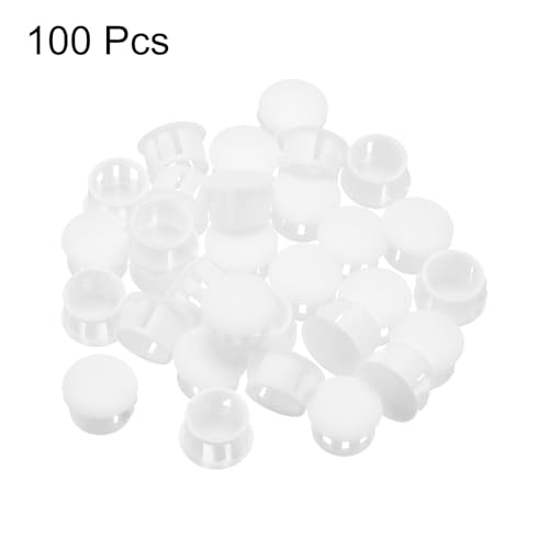 Image of MECCANIXITY 100PCS 14mm(9 /16 inch) White Plastic Hole Plugs, Flush Type Panel Hole Plugs Insert End Caps for Locking Hole Tubes Furniture Cabinet