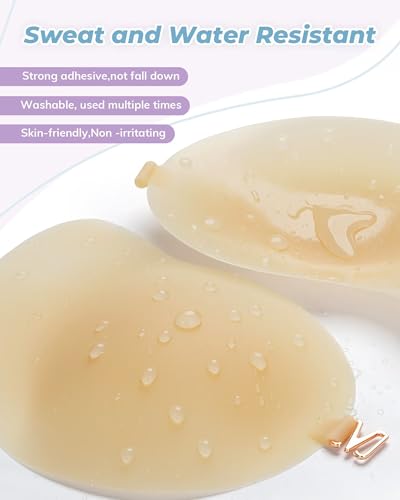 APOWUS Sticky Bra Ultra Thin,Adhesive Invisible Strapless Backless Bras Silicone Bra Reusable for Small Breast Cup B Creme2