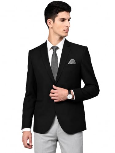 MANQ Men's Slim Fit Single Breasted Blazer for Men, Notched Lapel, Formal Business, Office, Party, Black, Size 46