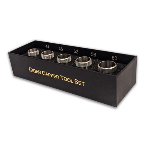Cigar Capper Tool Set – Stainless Steel Cigar Cap Cutter Kit – Roll-Your-Own Cigars Accessories – Multi-Size Tools for 44, 48, 52, 56 & 60 Ring Gauge Cigars