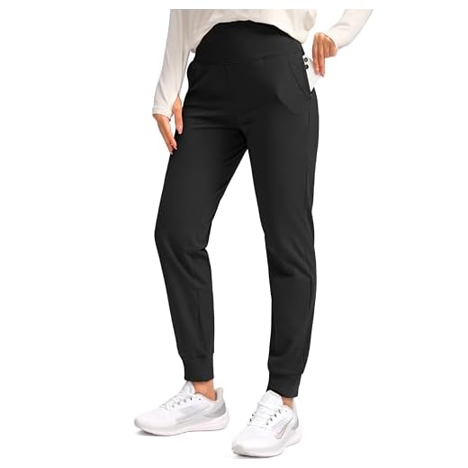 SANTINY Women's Fleece Lined Joggers Water Resistant High Waisted Thermal Sweatpants Winter Pants Hiking Running Pockets(Black_L)