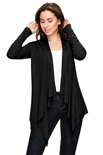 Image of Lock and Love Women's Draped Front Open Asymmetrical Cardigan - Casual Long Sleeve Lightweight Duster