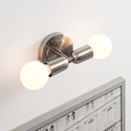 Image of BRIGHTTIA Luna Duo 2 Light Wall Sconce - Mid Century Modern Fixture for Wall & Ceiling - Minimalist Edison Lamp for Hallway and Bathroom Vanity - Brushed Nickel (BW0026-2N)