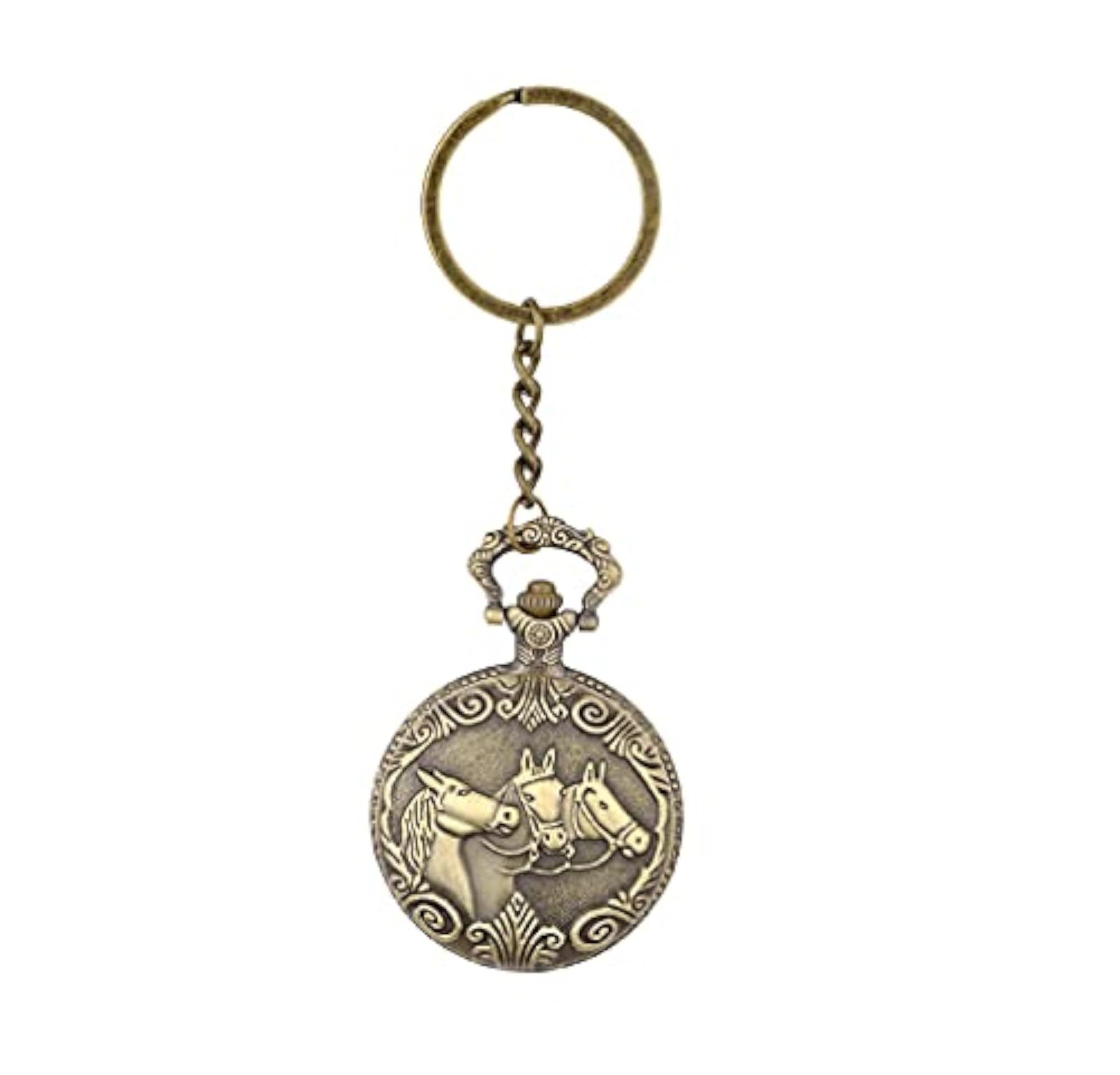 Horse Metal Pocket Watch Keychain, Vintage Gift
