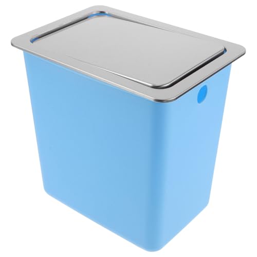 Poubelle encastrée en acier inoxydable bleu avec couvercle à bascule pour comptoir
