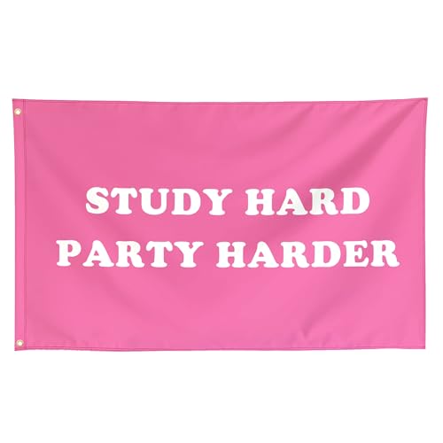 MapleSayes Study Hard Party Harder Funny Cool Flags Meme Flag Banner 3X5 Ft College Dorm Room Guys Bedroom Mancave Frat Girls Wall Hangings