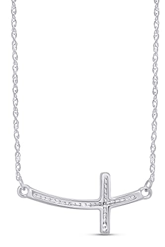 1/10 Ct Natural Diamond Sideways Cross Pendant Necklace in 14K Gold Over Sterling Silver4