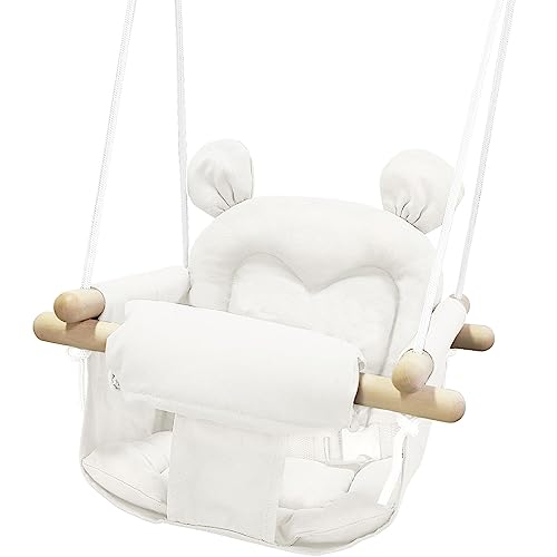GFU Baby Swing, Canvas Baby Swings for Infants, Secure Baby Swing Outdoor, Toddler Swing for Indoors, Wooden Hanging Baby Swing Seat, Hammock for Tree and Backyard