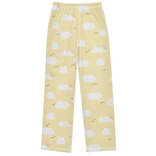 Boy's Pj Pants Flying Bird Cloud Yellow Sky Lounge Bottoms Elastic Waist Kids Joggers with Pockets Size 6-14