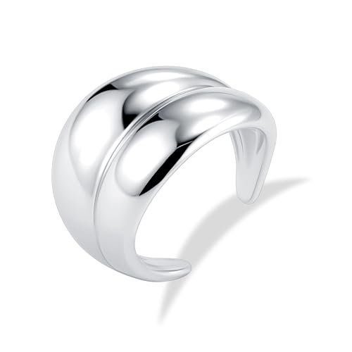 ALEXCRAFT Anillo Chunky Mujer Plata 925, Anillos de Abierto Ajustable Apilable, Anillos de Gota de Agua, Grueso, Hipoalergénico, Acero, Anillo Amistad, para Mujeres Hombres