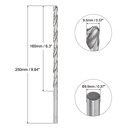 Uxcell 9.5Mm Twist Drill Bits, High-Speed Steel Straight Shank Extra Long Drill Bit 250Mm Length For Wood Plastic Aluminum #TOP1