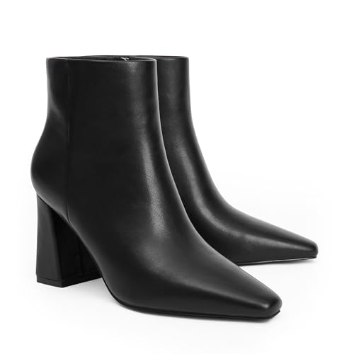 Modatope Ankle Boots for Women Pointed Toe Chunky High Heel Short Booties with Side Zipper Fall Winter Boots 6