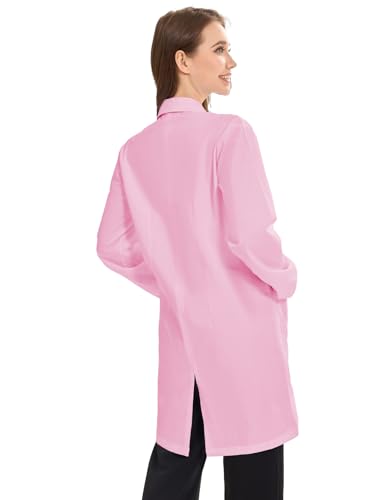 Image of Women's Lab Coats Snap Closure 4 Pockets Elastic Cuffs Professional Medicas Long Sleeve Labcoats Scientist College
