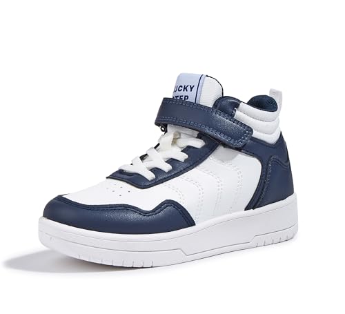 LUCKY STEP Kids High Top Sneakers Fashion Basketball Tennis Shoes Skyhigh Running Sports Ankle Boots Hook and Loop Casual Walking Shoe for Boys Girls(Navy,Little Kid 12)