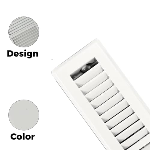 Image of 2 inch x 14 inch White Floor Register 2 Way - Stamped Face Steel Vent Cover, HVAC Floor Grille for AC Heat, Fits 2x14 Duct Opening, Heavy Duty Metal Register