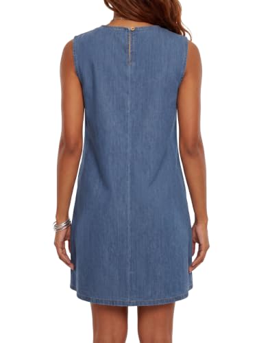 Image of KIFOVEN Women's Crew Neck Sleeveless A Line Casual Mini Denim Dress