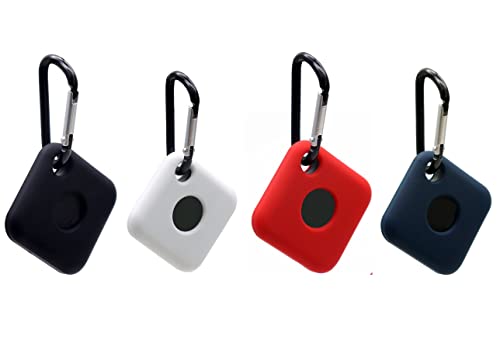 BLLQ Funda de silicona suave con clip para llavero compatible con Tile Pro (2020), paquete de 4, negro/azul/rojo/blanco Cover