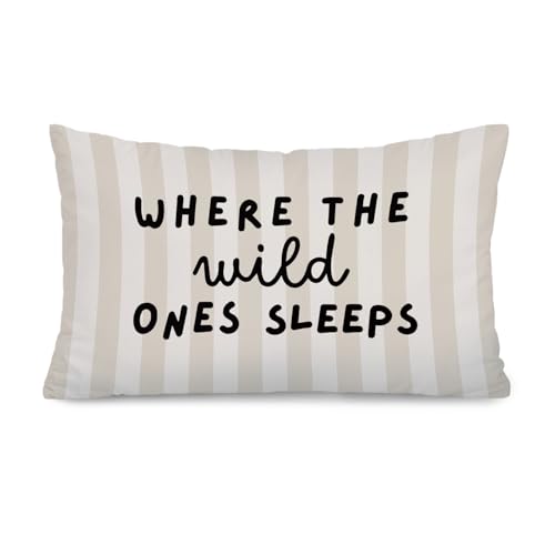 XYDEG Girls Boys Room Decor 12x20 Pillow Cover, Where The Wild Ones Sleeps Brown Striped Decorative Lumbar Pillow Covers for Nursery Toddler Kids Room...